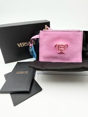Versace La Medusa suede leather card holder